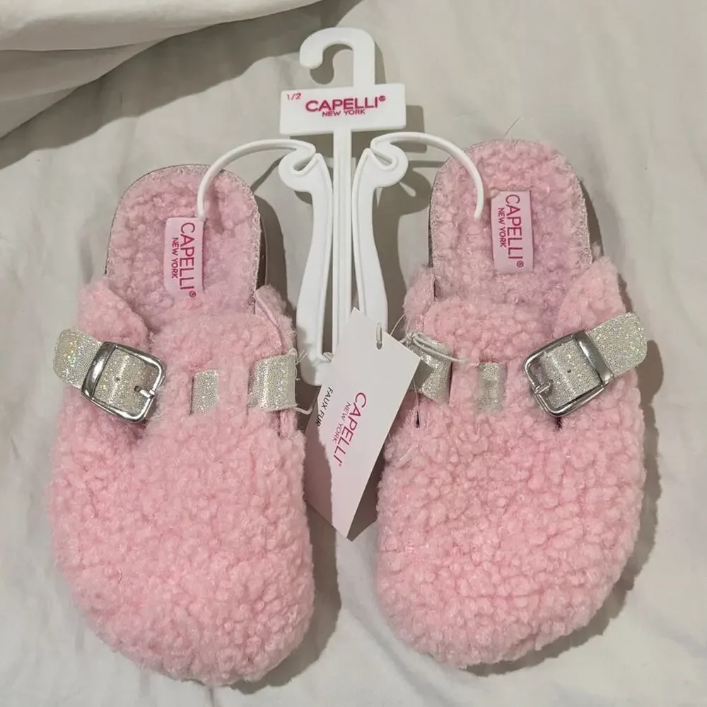 Capelli of New York 1/2 Pink Fuzzy Slip on with Silver Accents Birkenstock nwt